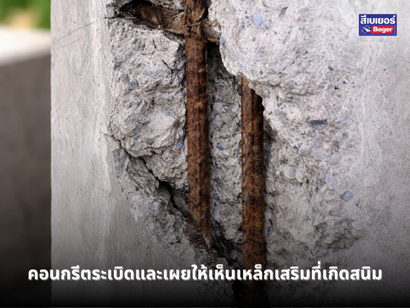 คอนกรีตระเบิดและเผยให้เห็นเหล็กเสริมที่เกิดสนิม