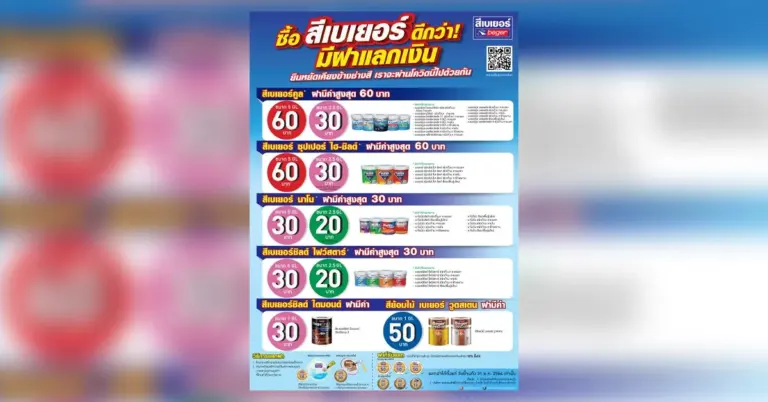 เบเยอร์ยืนหยัดเคียงข้างคุณ จัดโปรฝาแลกเงิน รับสูงสุด 60 บาทต่อฝา!